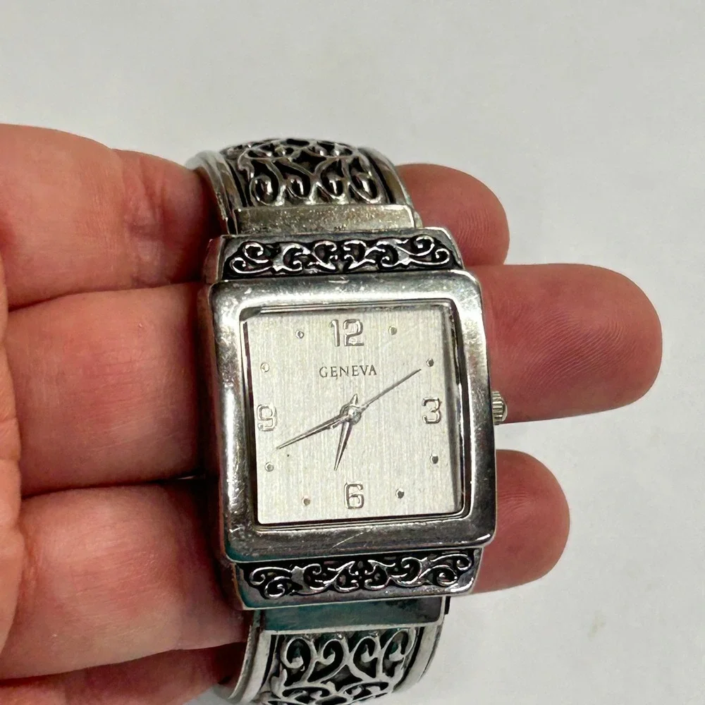 Boho Cuff Watch Filigree Ornate Band OS‎ Silver Tone Whimsigoth Goth Aesthetic